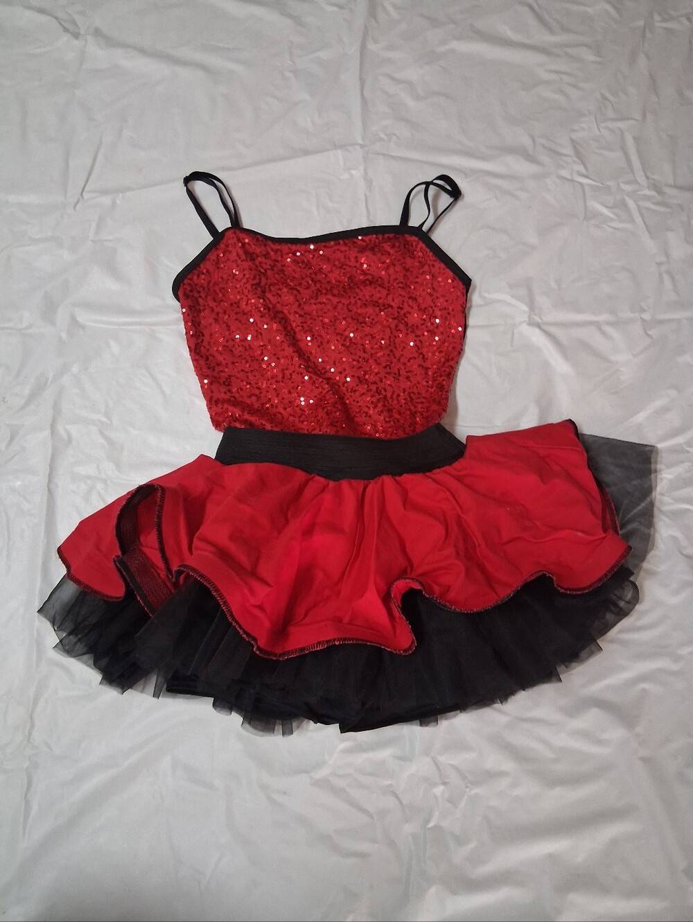 Weissman Red Sequin Bodice with Black Tulle Skirt Dance Costume Sz SA Preowned